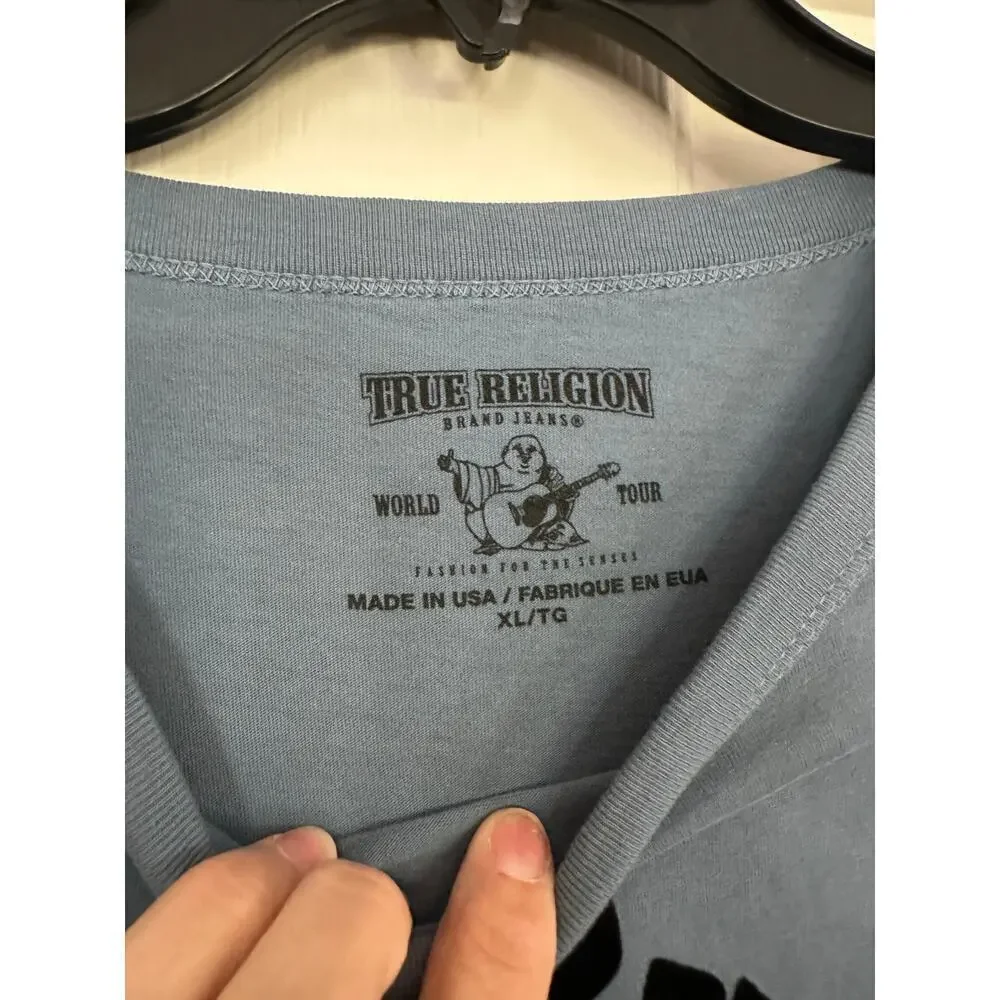 True Religion Men's Blue Built to Last World Tour Crew Neck Sweatshirt Size XL